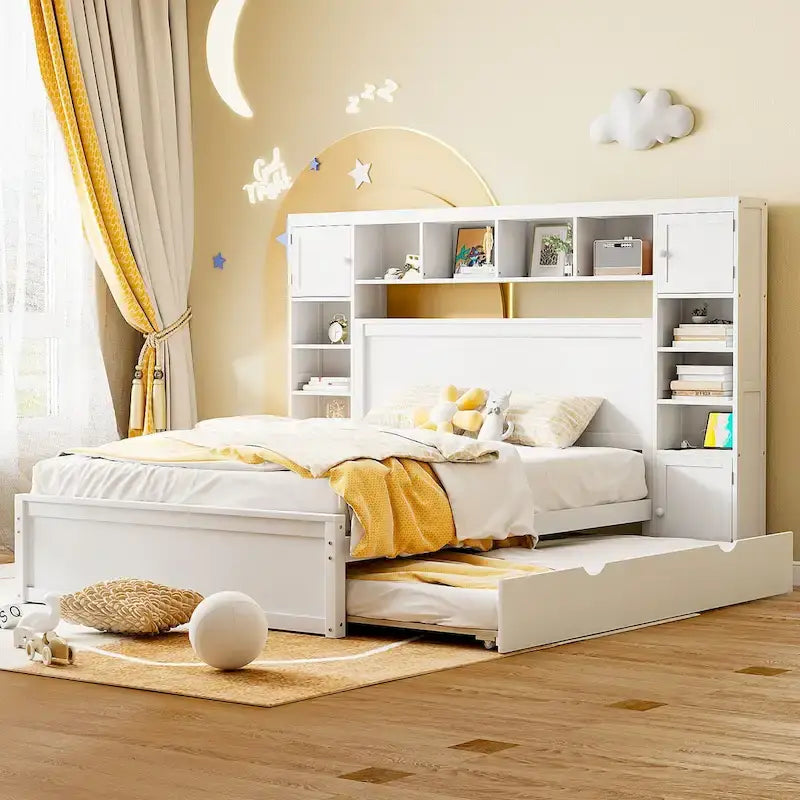 Nestfair Queen Size Wooden Bed With All-in-One Cabinet
