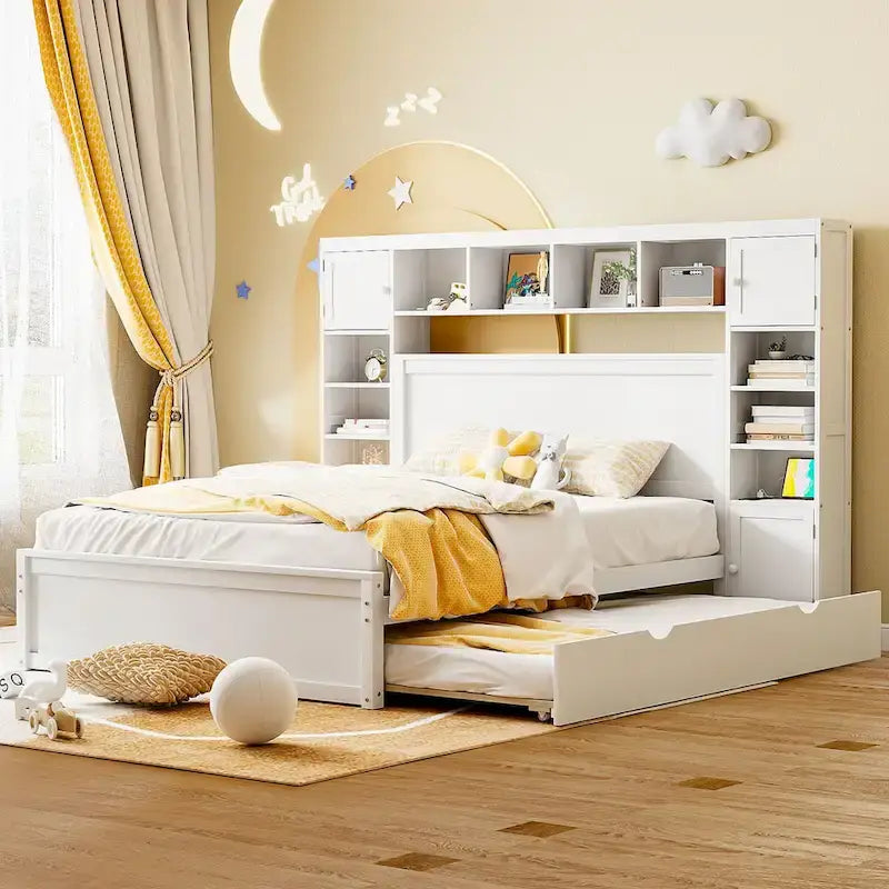 Nestfair Queen Size Wooden Bed With All-in-One Cabinet