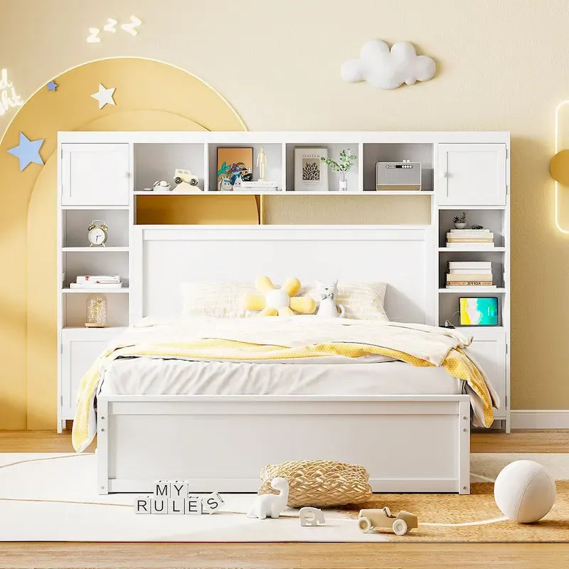 Nestfair Queen Size Wooden Bed With All-in-One Cabinet