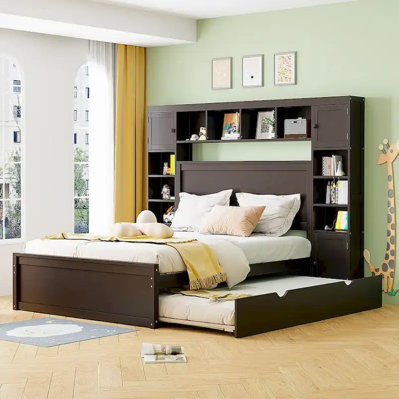Nestfair Queen Size Wooden Bed With All-in-One Cabinet