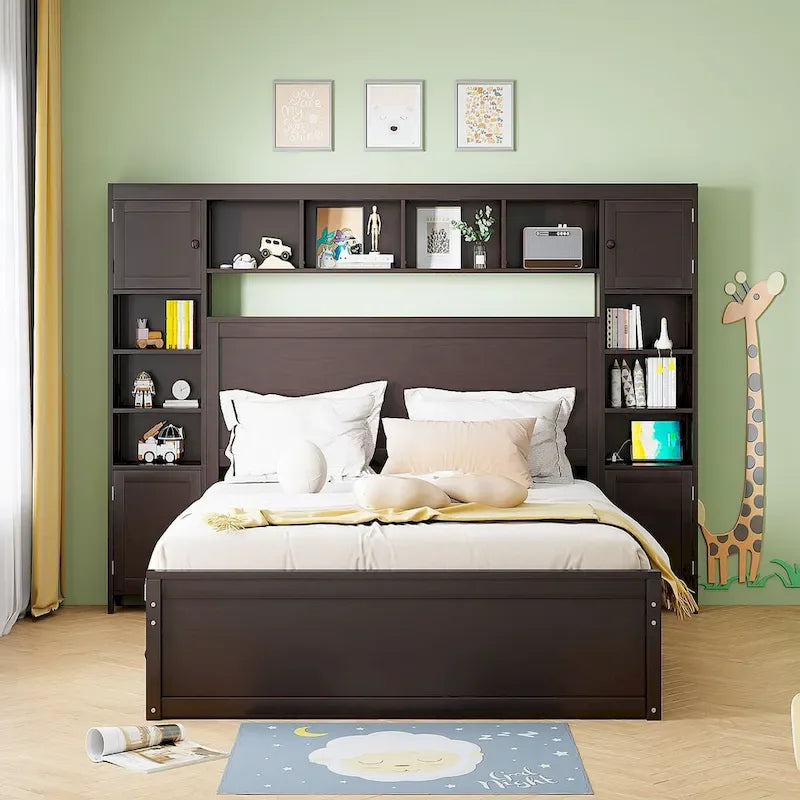 Nestfair Queen Size Wooden Bed With All-in-One Cabinet