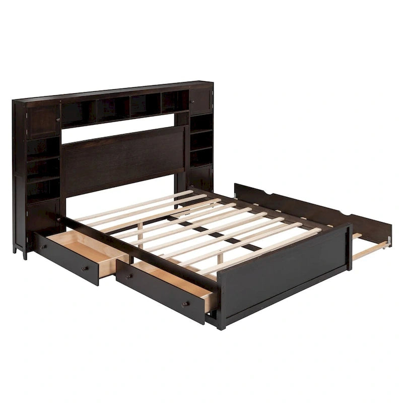 Nestfair Queen Size Wooden Bed With All-in-One Cabinet