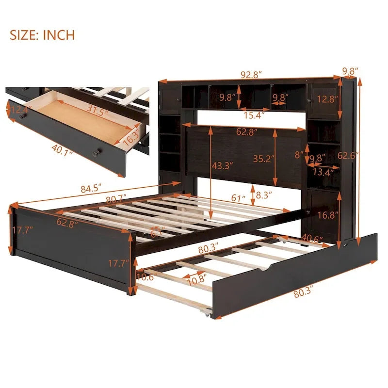 Nestfair Queen Size Wooden Bed With All-in-One Cabinet