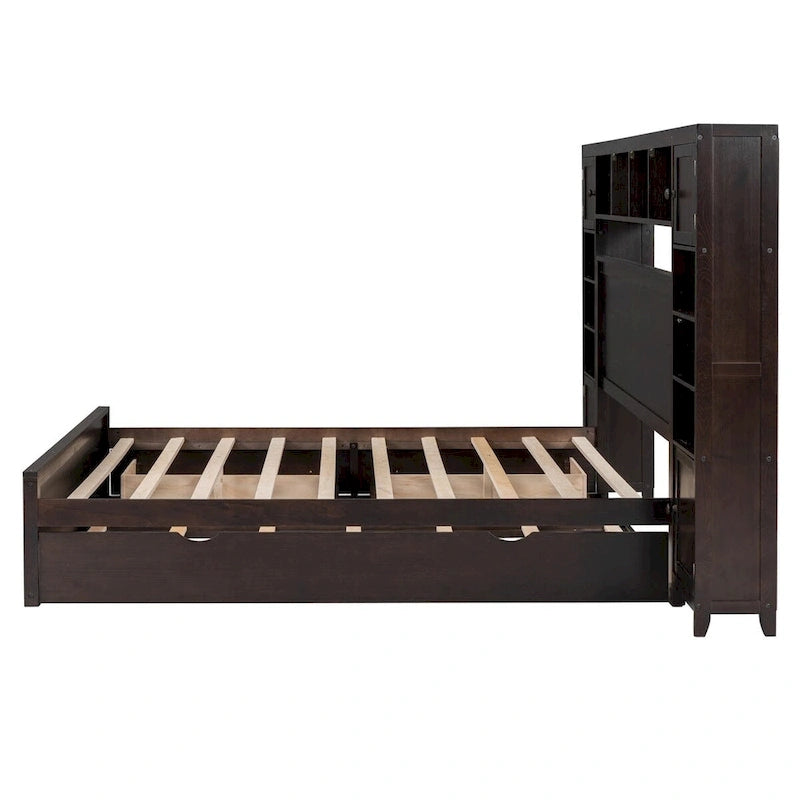 Nestfair Queen Size Wooden Bed With All-in-One Cabinet