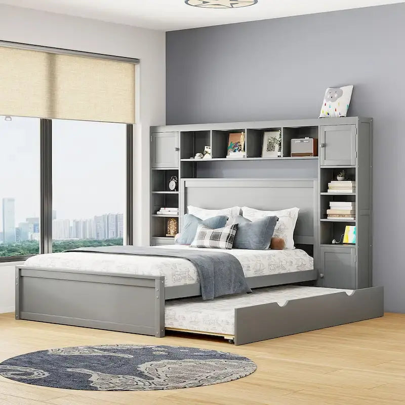 Nestfair Queen Size Wooden Bed With All-in-One Cabinet