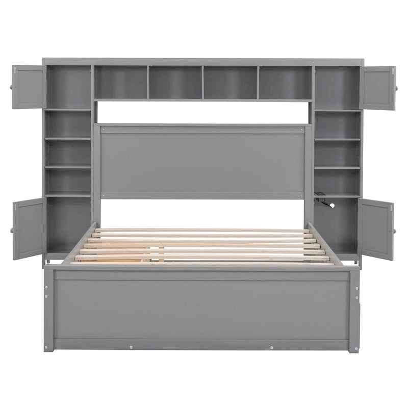 Nestfair Queen Size Wooden Bed With All-in-One Cabinet