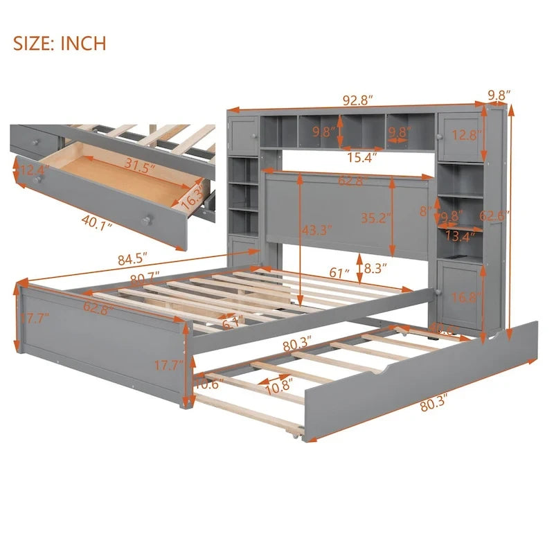 Nestfair Queen Size Wooden Bed With All-in-One Cabinet