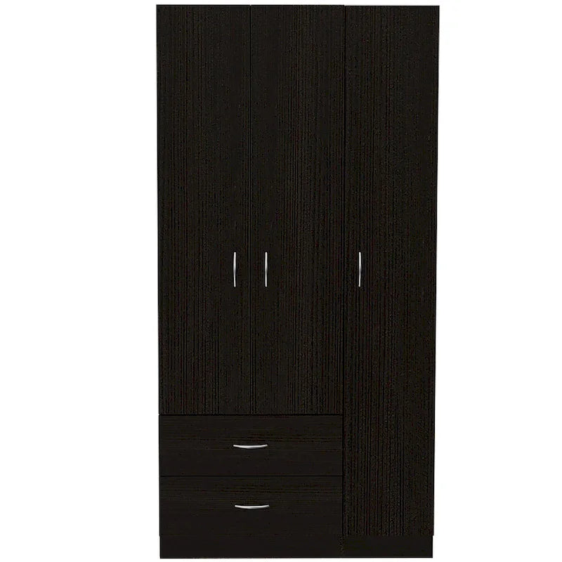 Austral 3 Door Armoire with Drawers, Shelves, and Hanging Rod