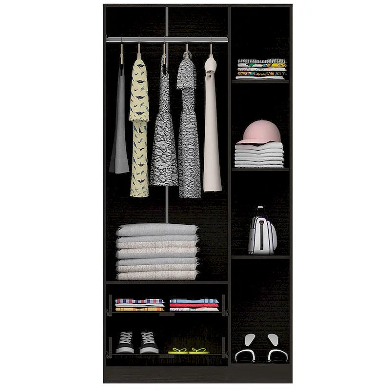 Austral 3 Door Armoire with Drawers, Shelves, and Hanging Rod