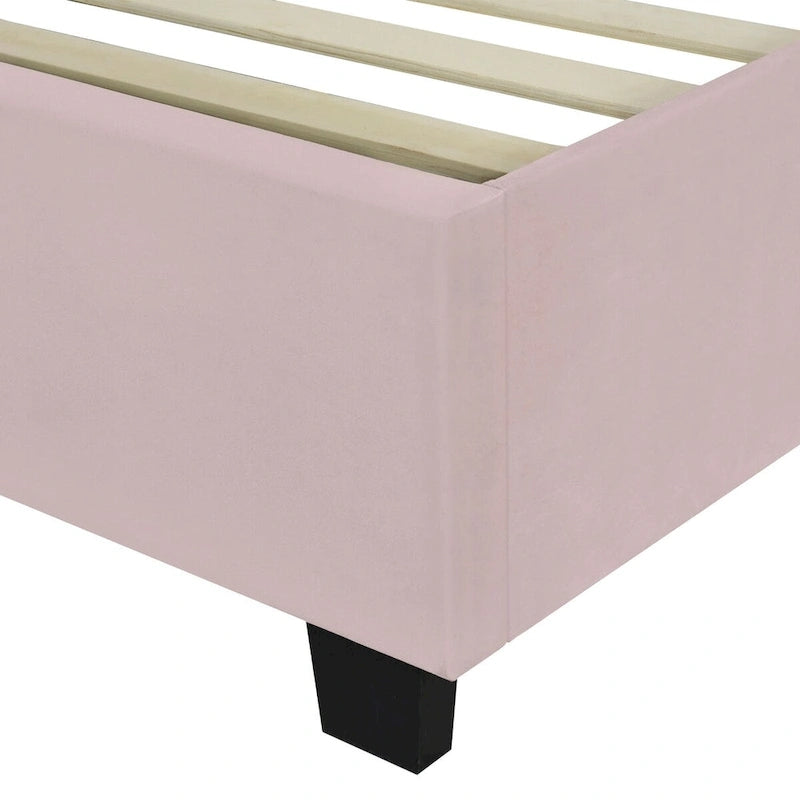 Lit plateforme rembourré pleine grandeur avec grande tête de lit