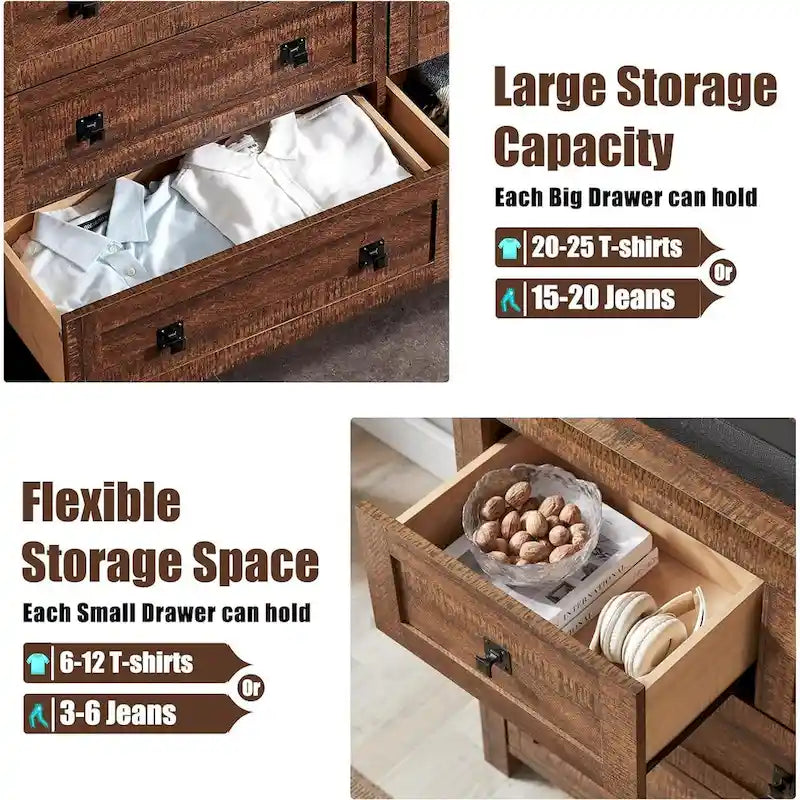 Farmhouse 7 Drawers TV Stand, Chest of Drawers, Dressers Organizer