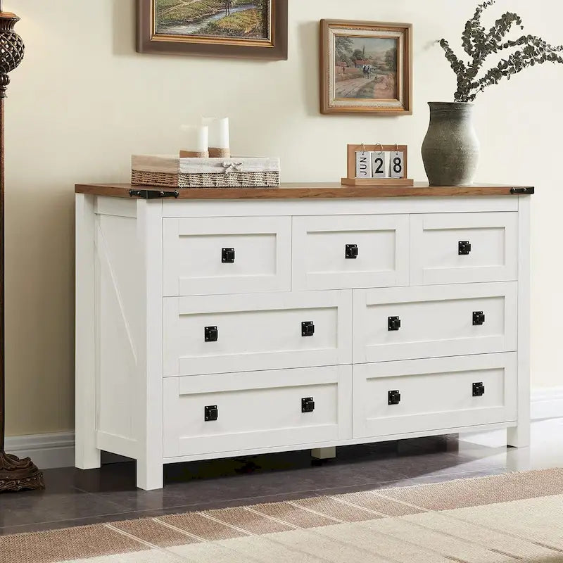 Farmhouse 7 Drawers TV Stand, Chest of Drawers, Dressers Organizer