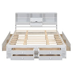 Queen Size Platform Bed with Storage Headboard and 8 Drawers