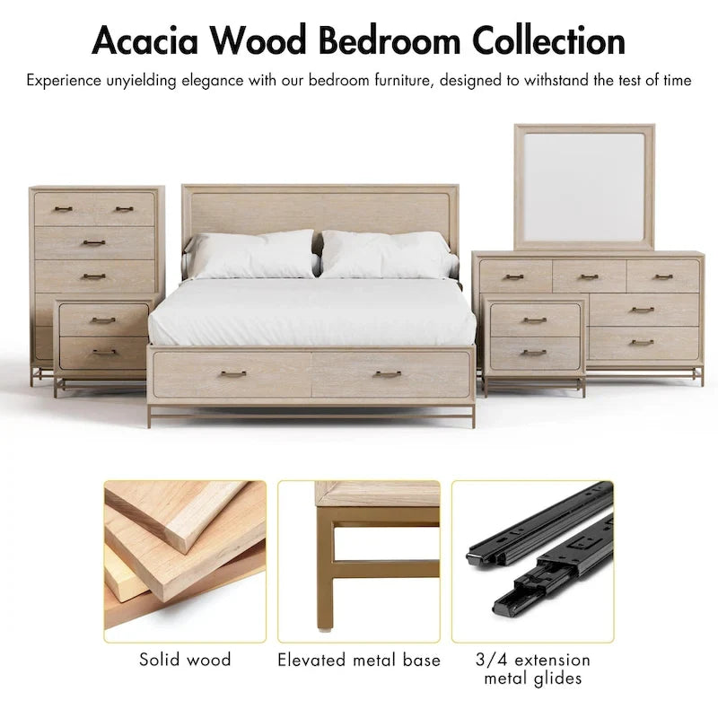 Ensemble de chambre à coucher 4 pièces en bois massif chêne de style transitionnel Drayden de Furniture of America