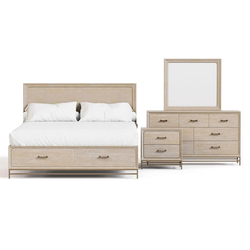 Ensemble de chambre à coucher 4 pièces en bois massif chêne de style transitionnel Drayden de Furniture of America
