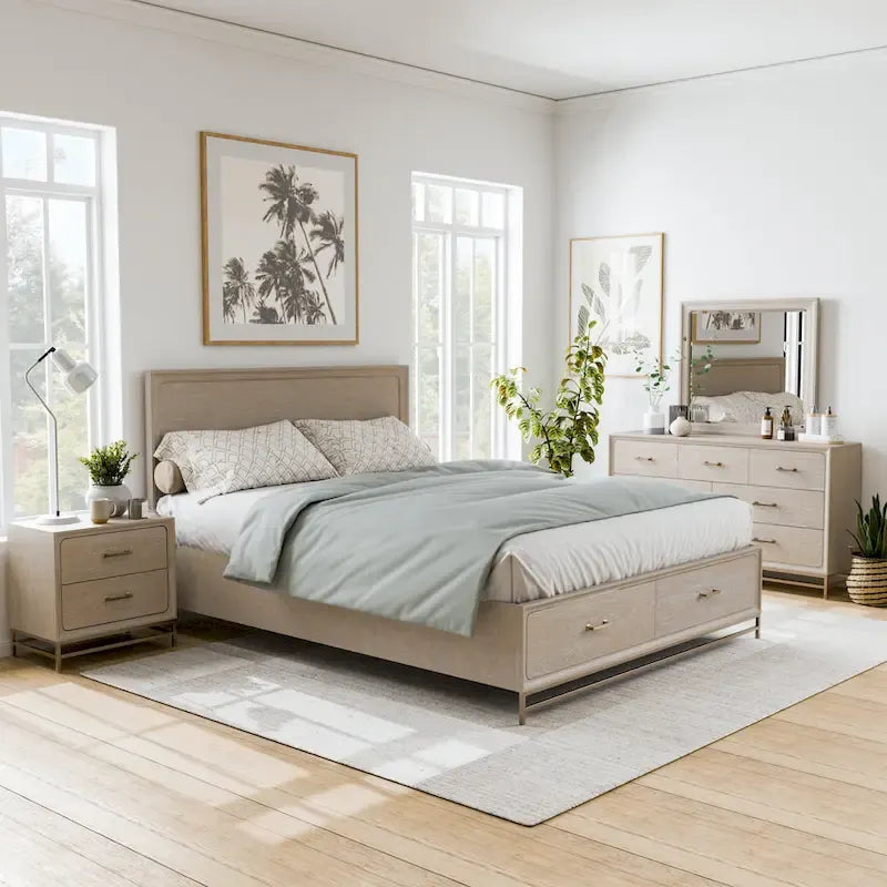 Ensemble de chambre à coucher 4 pièces en bois massif chêne de style transitionnel Drayden de Furniture of America