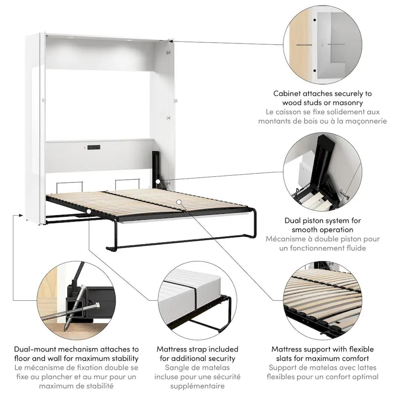 Lit escamotable Bestar Avalon fini lustré pour espaces polyvalents