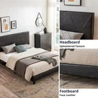 Queen Size Upholstered Platform Bed Frame ,Wood Slat Support, Easy Assembly,Black,PU
