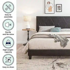 Queen Size Upholstered Platform Bed Frame ,Wood Slat Support, Easy Assembly,Black,PU