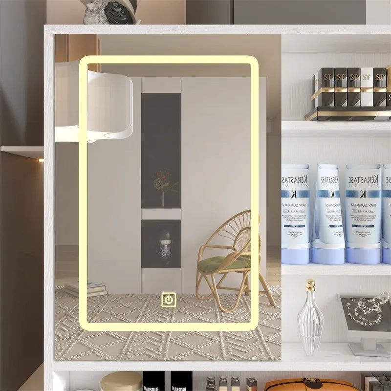 Makeup Vanity with Lights in 3 Colors & Openable Mirror, 4 Drawers