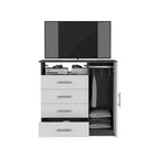 4 Drawer Dresser, Single Door Cabinet, One Open Shelf, Superior Top