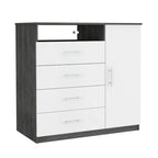 4 Drawer Dresser, Single Door Cabinet, One Open Shelf, Superior Top