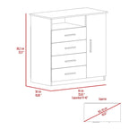 4 Drawer Dresser, Single Door Cabinet, One Open Shelf, Superior Top