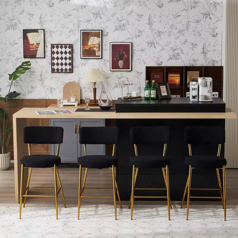 HOMLUX Lot de 4 tabourets de bar 24,8" Chaise de salle à manger hauteur comptoir de pub avec pieds dorés, Blanc/Noir