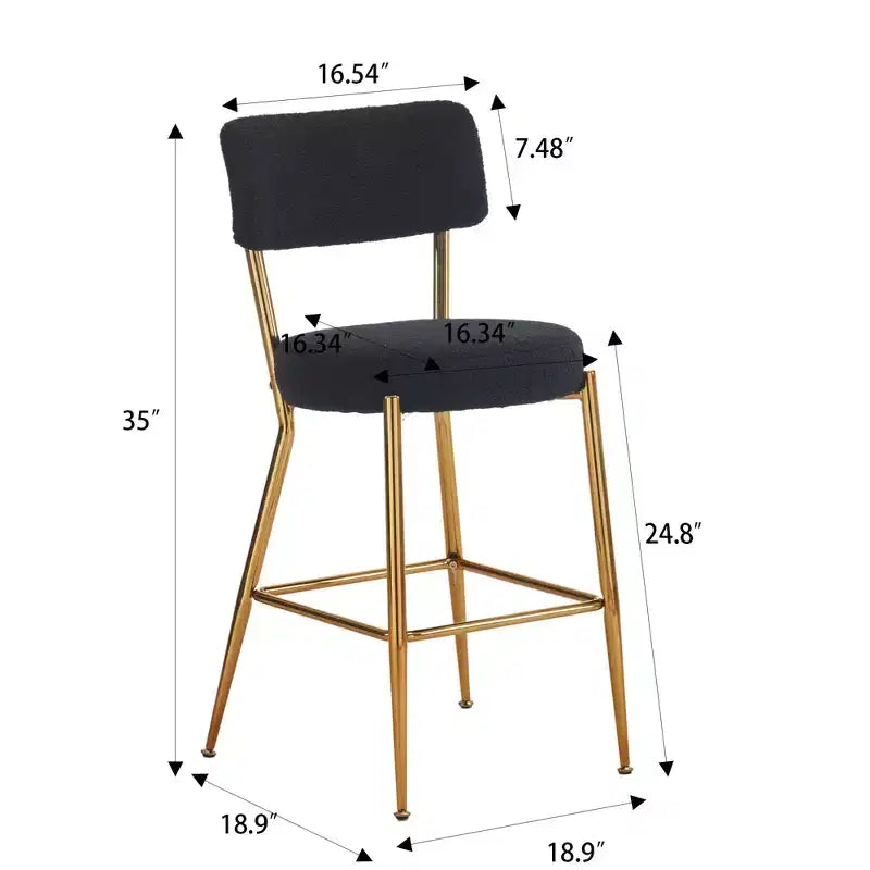 HOMLUX Lot de 4 tabourets de bar 24,8" Chaise de salle à manger hauteur comptoir de pub avec pieds dorés, Blanc/Noir