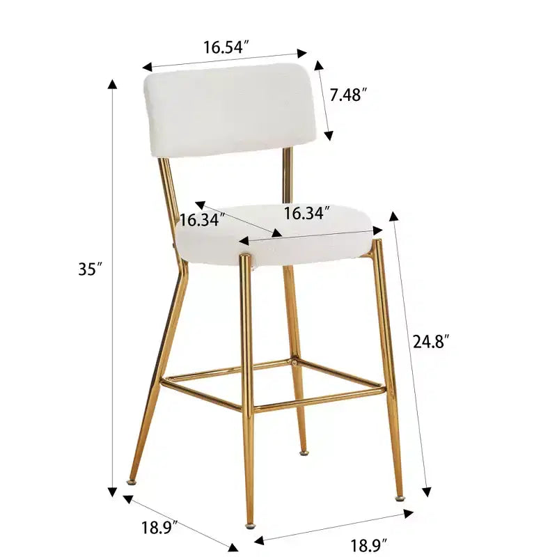 HOMLUX Lot de 4 tabourets de bar 24,8" Chaise de salle à manger hauteur comptoir de pub avec pieds dorés, Blanc/Noir