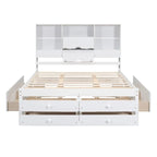 Lit plateforme King Size avec tête de lit de rangement et 8 tiroirs