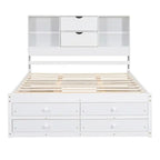 Lit plateforme King Size avec tête de lit de rangement et 8 tiroirs