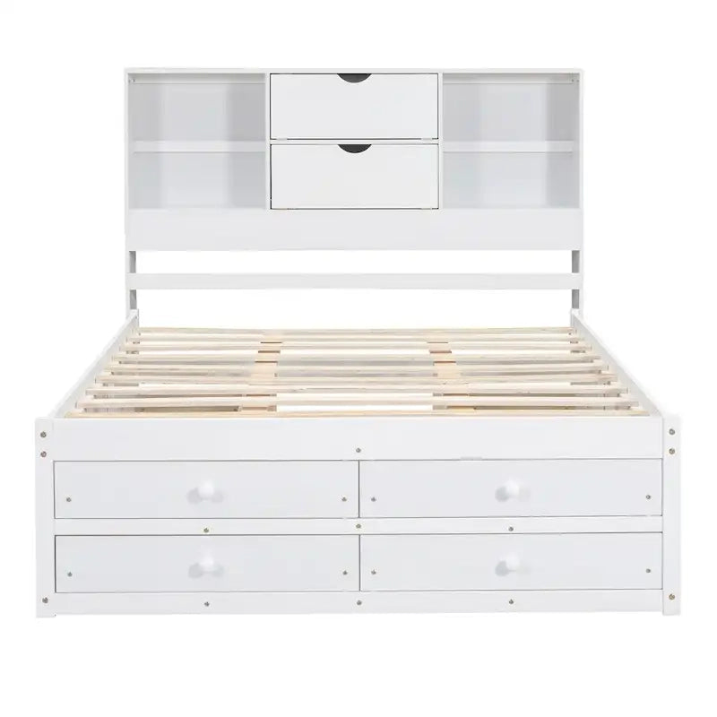 Lit plateforme King Size avec tête de lit de rangement et 8 tiroirs