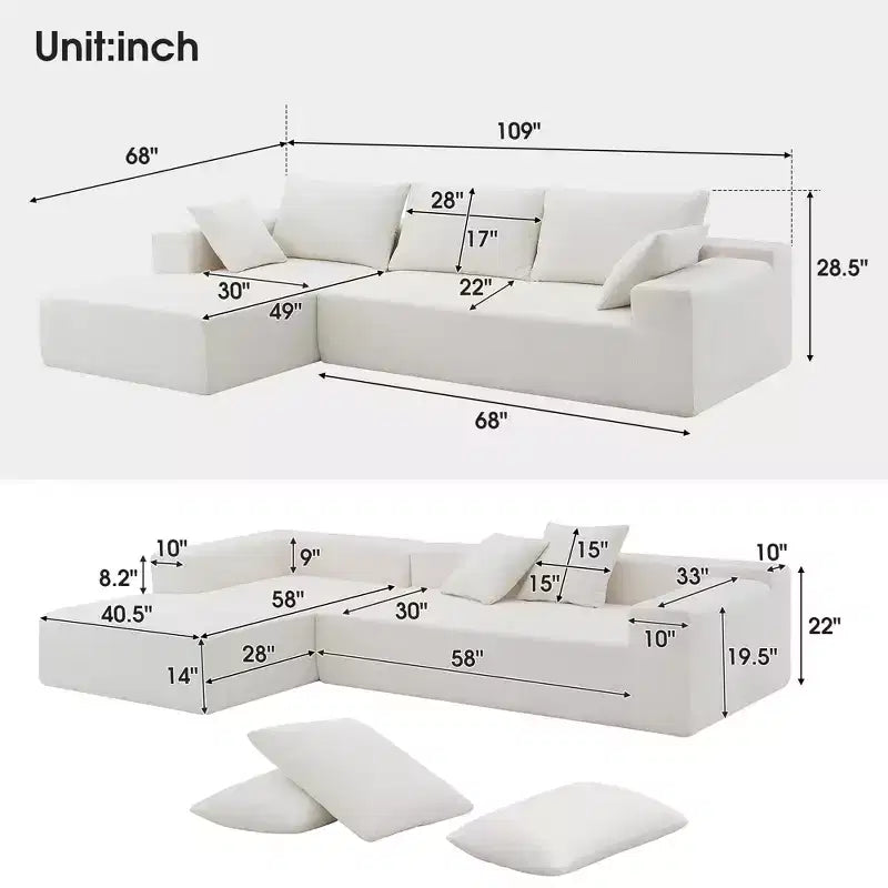 GDFStudio Elio Modern L-Shape 2 Piece Modular Sectional Sofa Set with Pollows