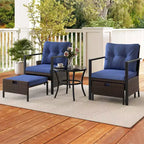 Costway 5 PCS Outdoor Furniture Set Rattan Chairs & Ottomans with Glass Topped Coffee Table Off White/Black/Navy/Gray
