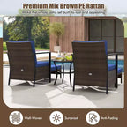 Costway 5 PCS Outdoor Furniture Set Rattan Chairs & Ottomans with Glass Topped Coffee Table Off White/Black/Navy/Gray