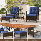 Costway 5 PCS Outdoor Furniture Set Rattan Chairs & Ottomans with Glass Topped Coffee Table Off White/Black/Navy/Gray