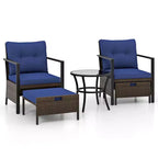 Costway 5 PCS Outdoor Furniture Set Rattan Chairs & Ottomans with Glass Topped Coffee Table Off White/Black/Navy/Gray