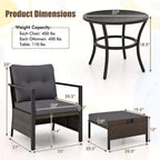 Costway 5 PCS Outdoor Furniture Set Rattan Chairs & Ottomans with Glass Topped Coffee Table Off White/Black/Navy/Gray