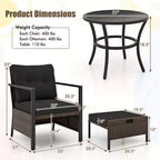 Costway 5 PCS Outdoor Furniture Set Rattan Chairs & Ottomans with Glass Topped Coffee Table Off White/Black/Navy/Gray