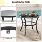 Costway 5 PCS Outdoor Furniture Set Rattan Chairs & Ottomans with Glass Topped Coffee Table Off White/Black/Navy/Gray