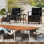 Costway 5 PCS Outdoor Furniture Set Rattan Chairs & Ottomans with Glass Topped Coffee Table Off White/Black/Navy/Gray