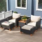 Ensemble de mobilier de patio Costway 5 pièces avec table de rangement, poufs, oreillers et coussins moelleux