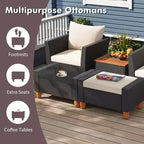 Ensemble de mobilier de patio Costway 5 pièces avec table de rangement, poufs, oreillers et coussins moelleux