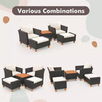 Ensemble de mobilier de patio Costway 5 pièces avec table de rangement, poufs, oreillers et coussins moelleux