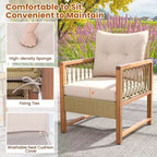 Ensemble de mobilier de patio Costway 4 pièces avec cadre en bois d'acacia, coussins et table basse
