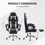 Chaise de jeu de course ergonomique JIONJOY avec dossier haut, soutien lombaire et accoudoirs réglables