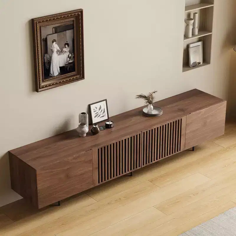 Meuble TV moderne mi-siècle Luck Live de 70,87 pouces, meuble de divertissement couleur noyer pour salon ou chambre à coucher