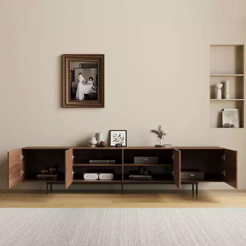 Meuble TV moderne mi-siècle Luck Live de 70,87 pouces, meuble de divertissement couleur noyer pour salon ou chambre à coucher