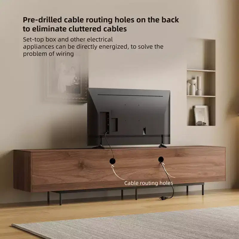 Meuble TV moderne mi-siècle Luck Live de 70,87 pouces, meuble de divertissement couleur noyer pour salon ou chambre à coucher